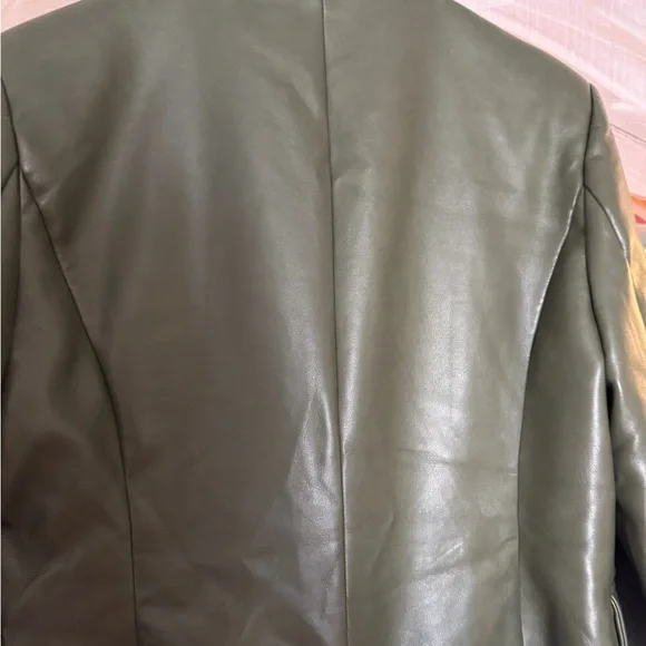 Avec Les Filles  Olive  faux Leather Jacket with Gold Buttons - Picture 8 of 11